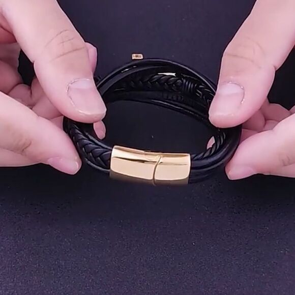 🧑🏻‍🦱O1🧑🏻‍🦱 Gorgeous Genuine Braided Leather Titanium Mens Unisex Bracelet - Picture 11 of 16